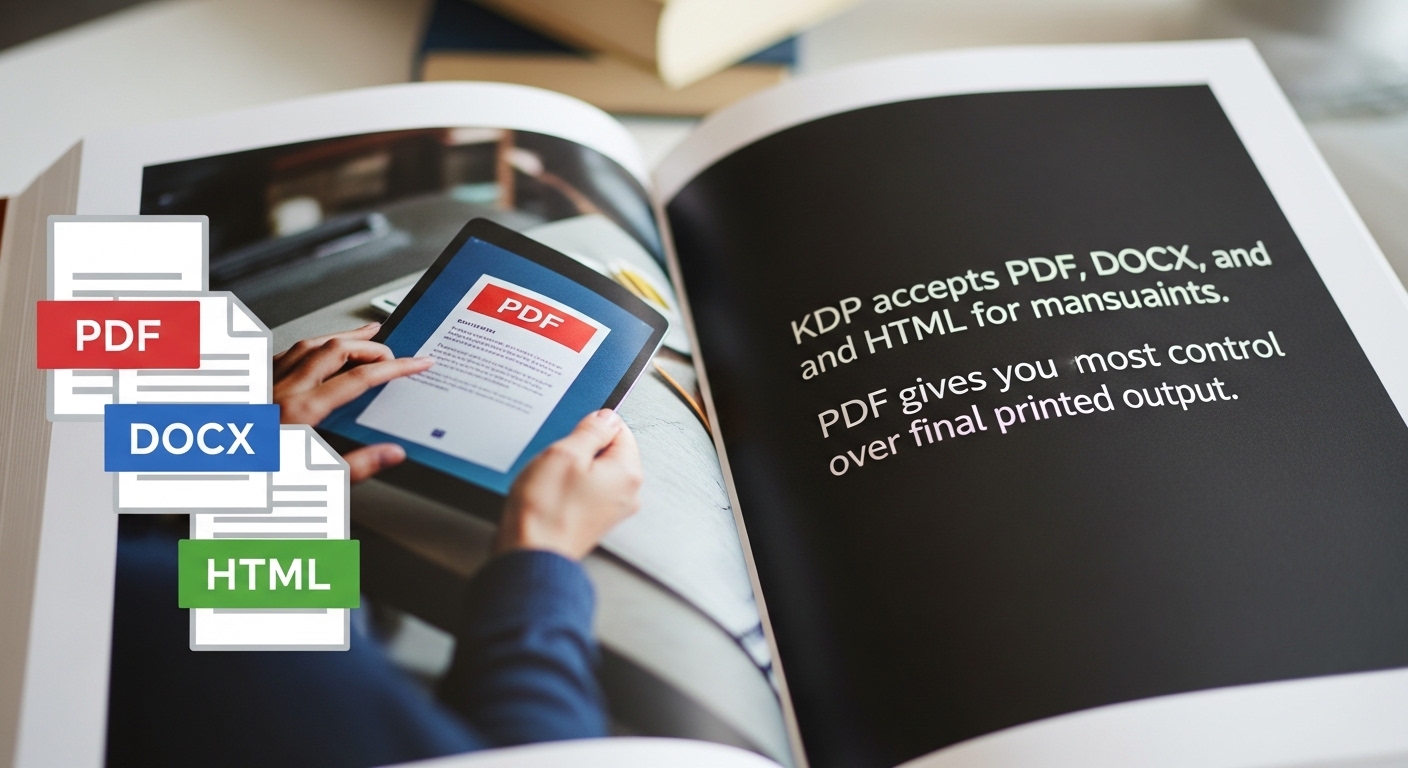 KDP manuscript upload — PDF file being uploaded to KDP dashboard