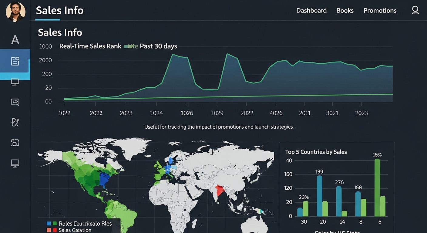 Author Central sales data dashboard showing book sales rank chart over time