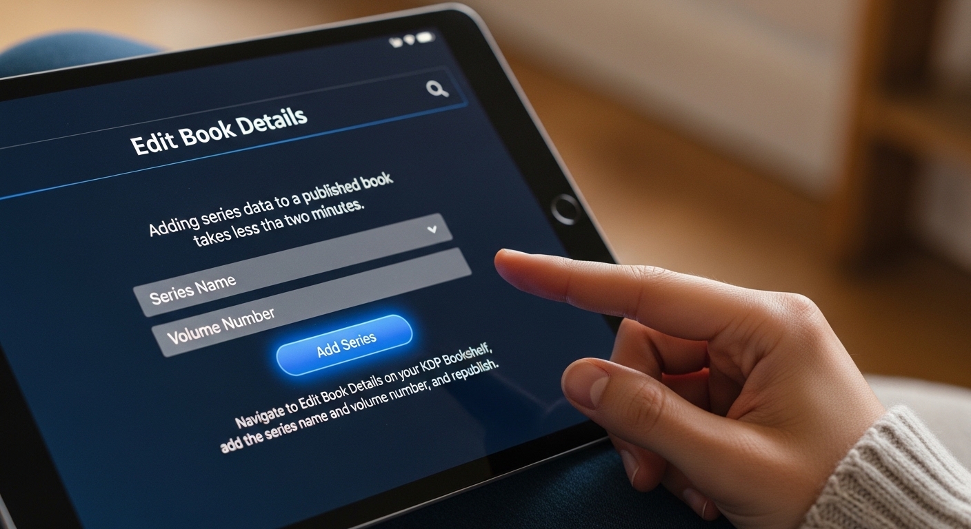 KDP Book Details form showing the Series Name and Volume Number fields