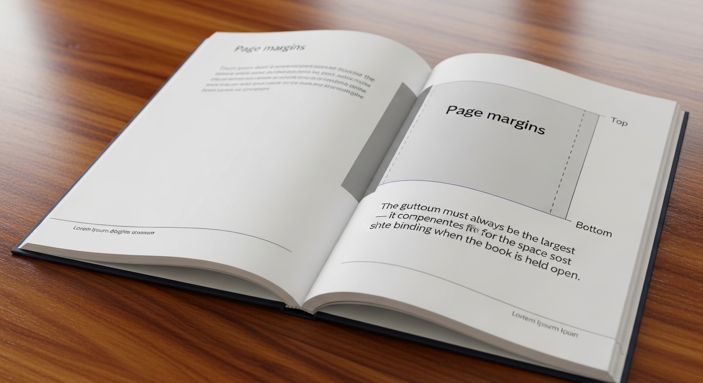 KDP margins diagram — gutter, outside, top and bottom margins illustrated on dark background
