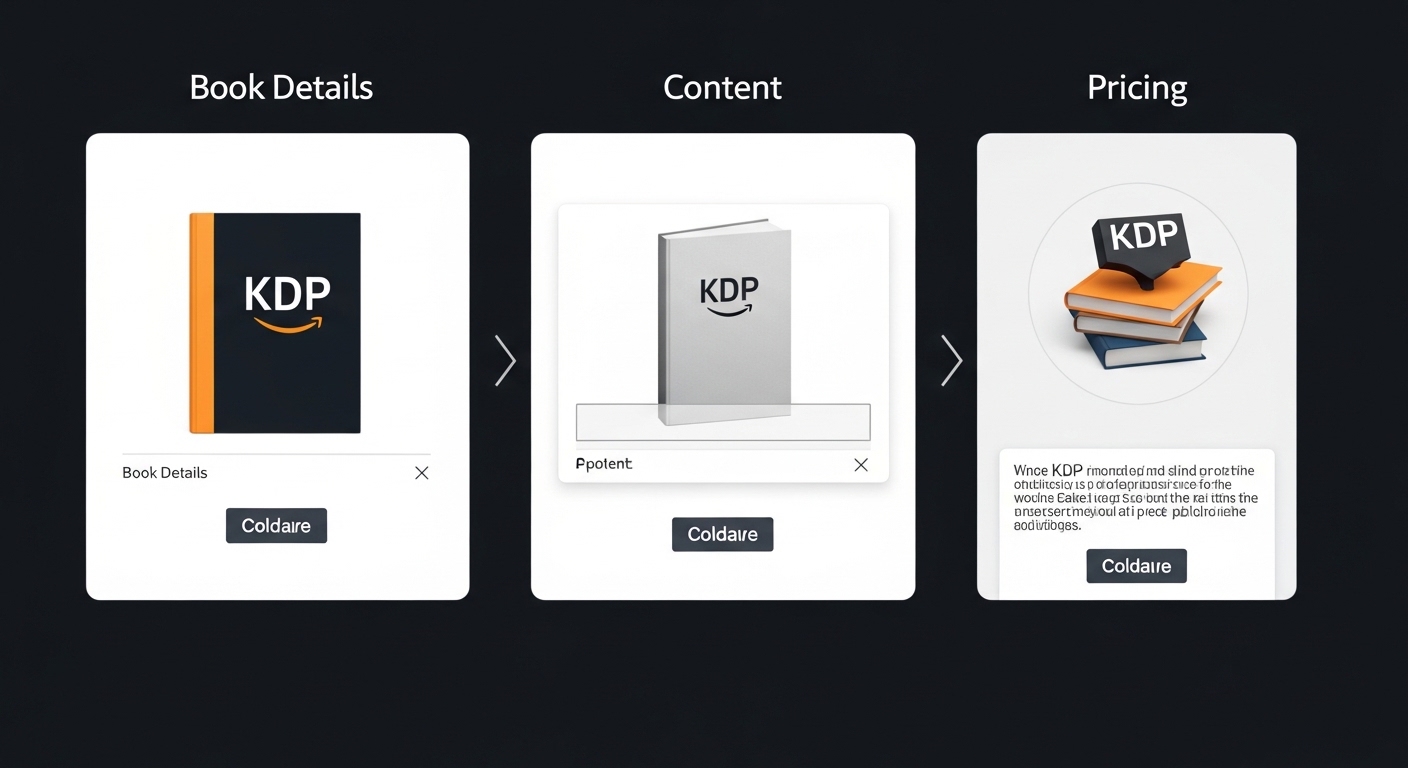 KDP upload dashboard — three-section publishing form with dark UI