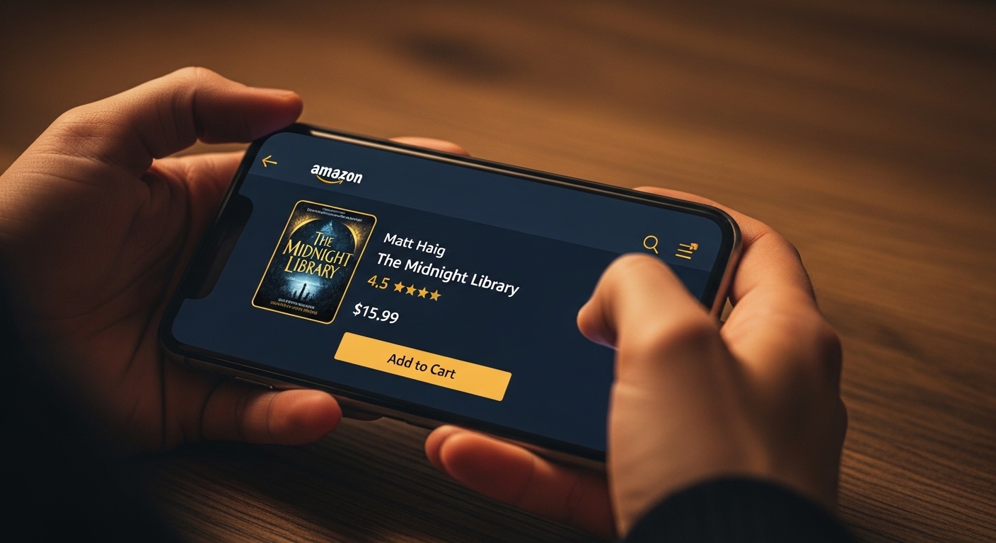 Amazon book listing live on mobile — author viewing their newly published KDP book on Amazon
