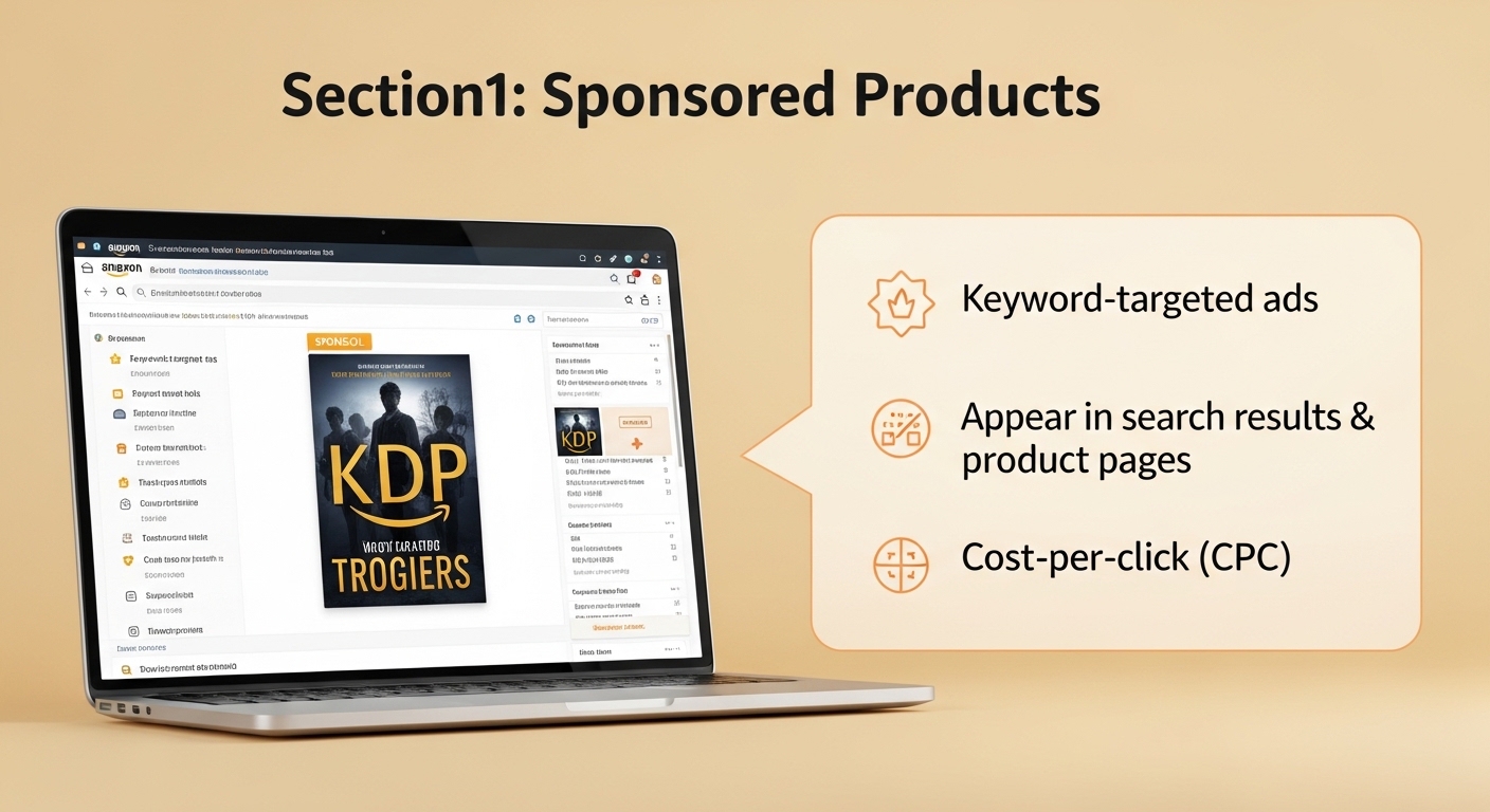 Amazon KDP ad types — Sponsored Products Sponsored Brands Lockscreen Ads for KDP books